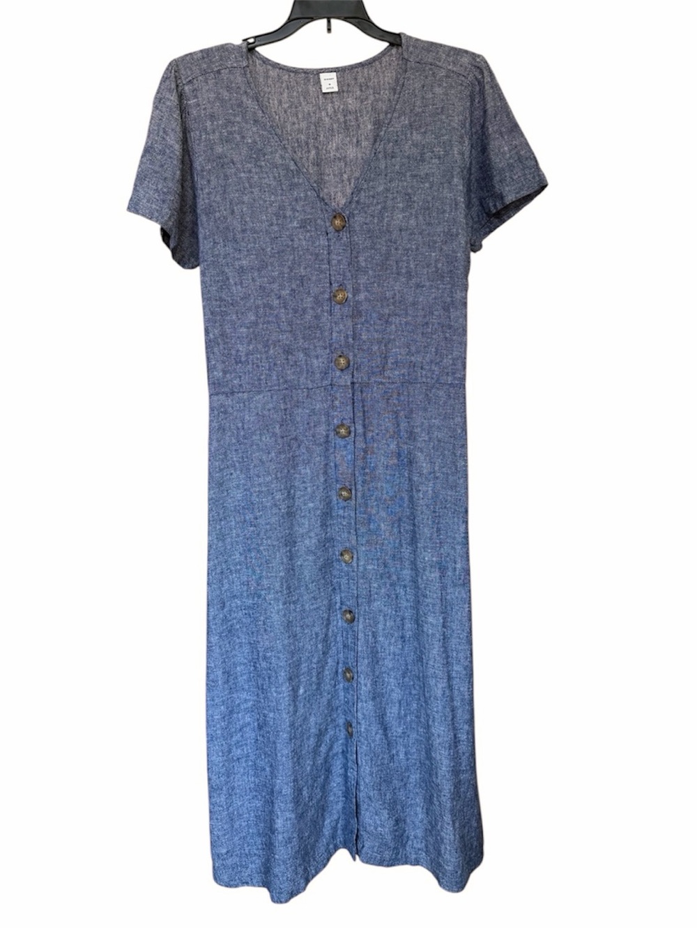 Old Navy Dress Womens Chambray Linen Blend Button Front Midi Fit Flare Shirt M